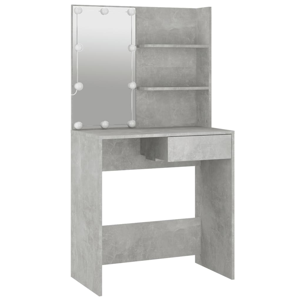 Dressing Table with LED Concrete Grey 74.5x40x141 cm