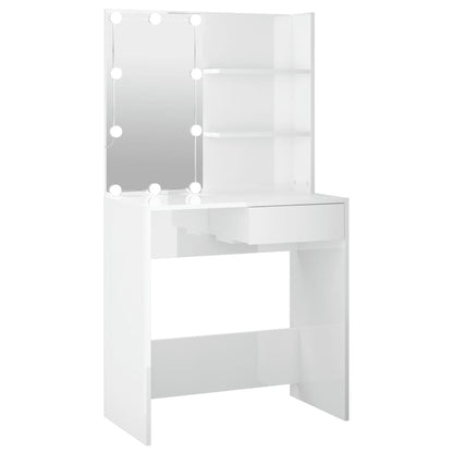 Dressing Table with LED High Gloss White 74.5x40x141 cm