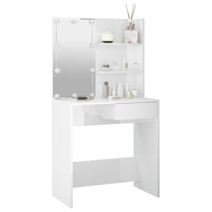 Dressing Table with LED High Gloss White 74.5x40x141 cm