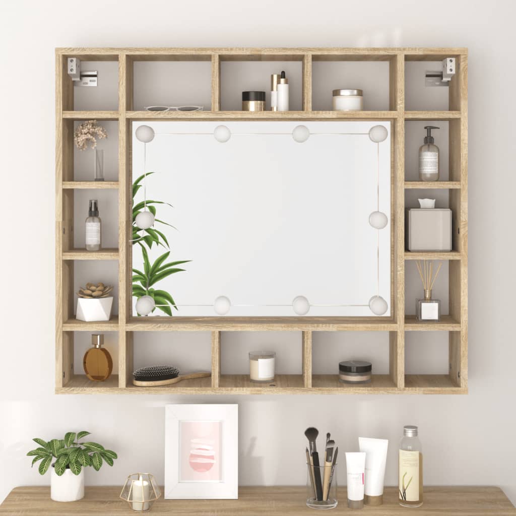 Mirror Cabinet with LED Sonoma Oak 91x15x76.5 cm - Bend