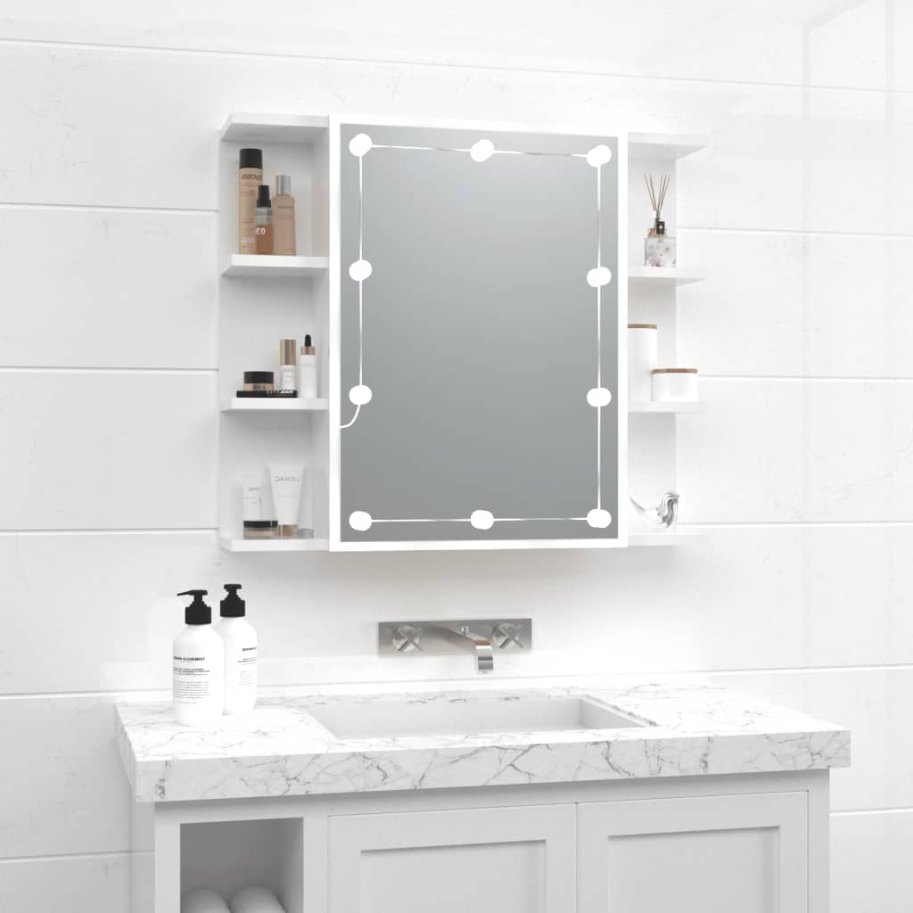 Mirror Cabinet with LED High Gloss White 70x16.5x60 cm - Bend