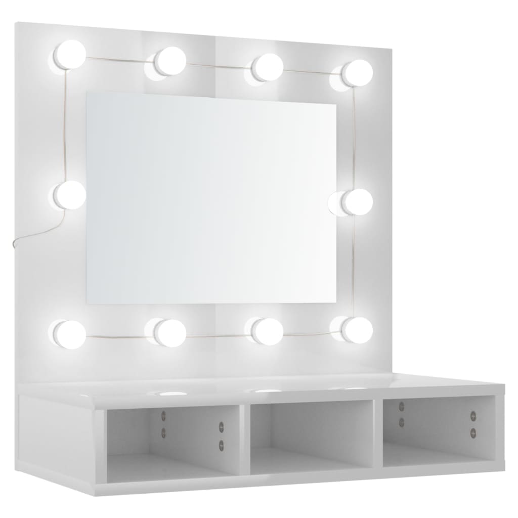 Mirror Cabinet with LED High Gloss White 60x31.5x62 cm - Bend