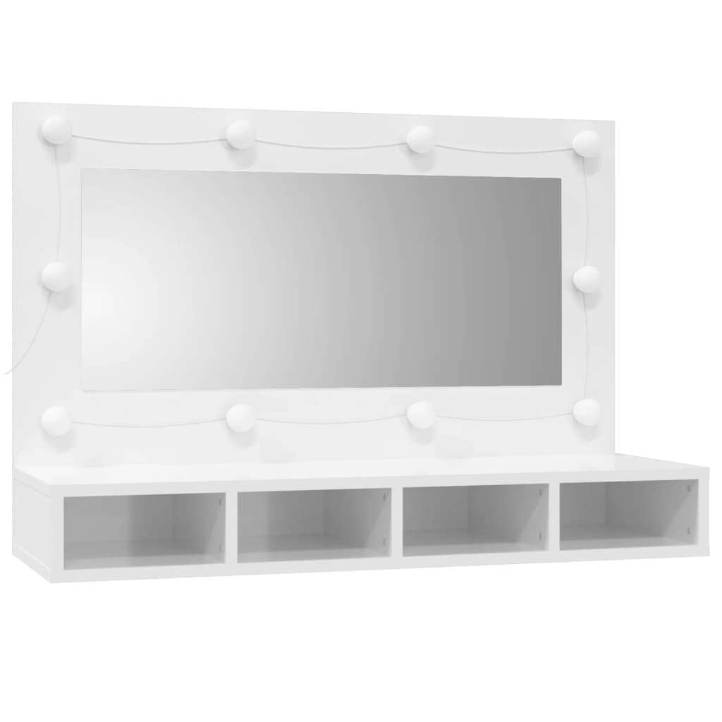 Mirror Cabinet with LED High Gloss White 90x31.5x62 cm - Bend