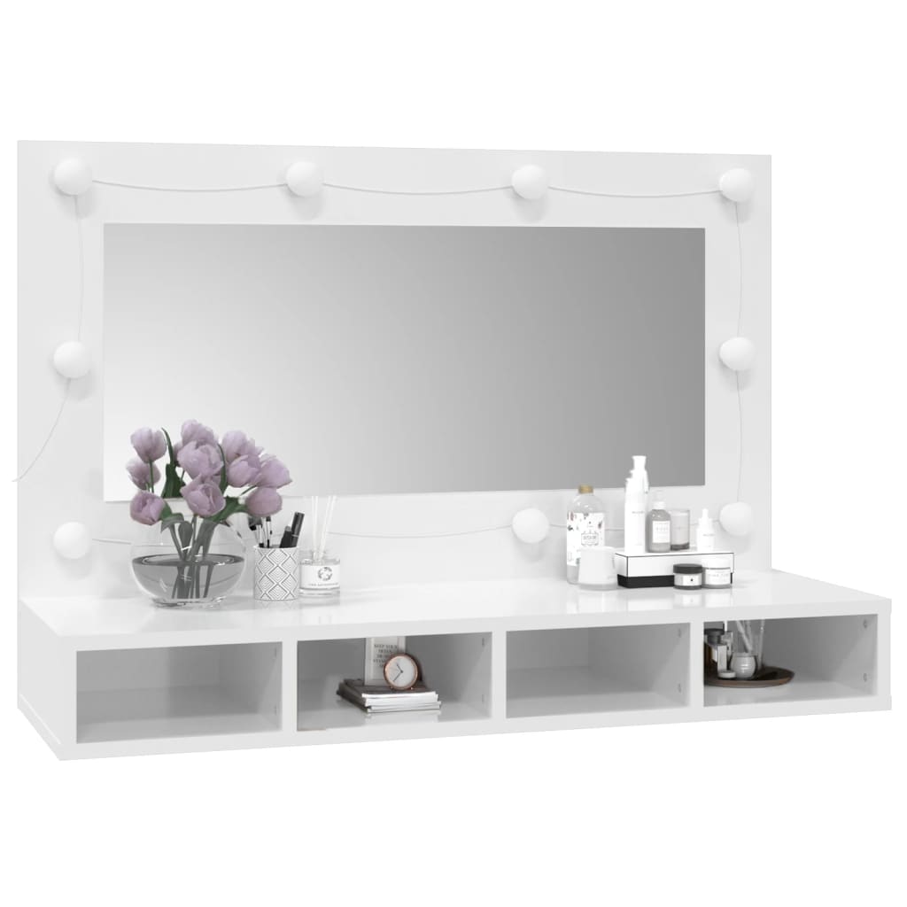 Mirror Cabinet with LED High Gloss White 90x31.5x62 cm - Bend