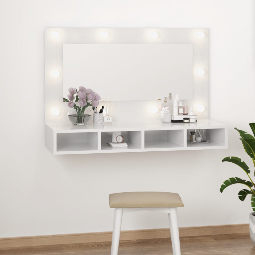 Mirror Cabinet with LED High Gloss White 90x31.5x62 cm - Bend