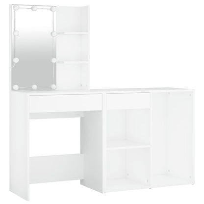 LED Dressing Table with Cabinet White Engineered Wood - Bend