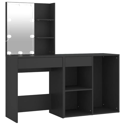 LED Dressing Table with Cabinet Black Engineered Wood - Bend