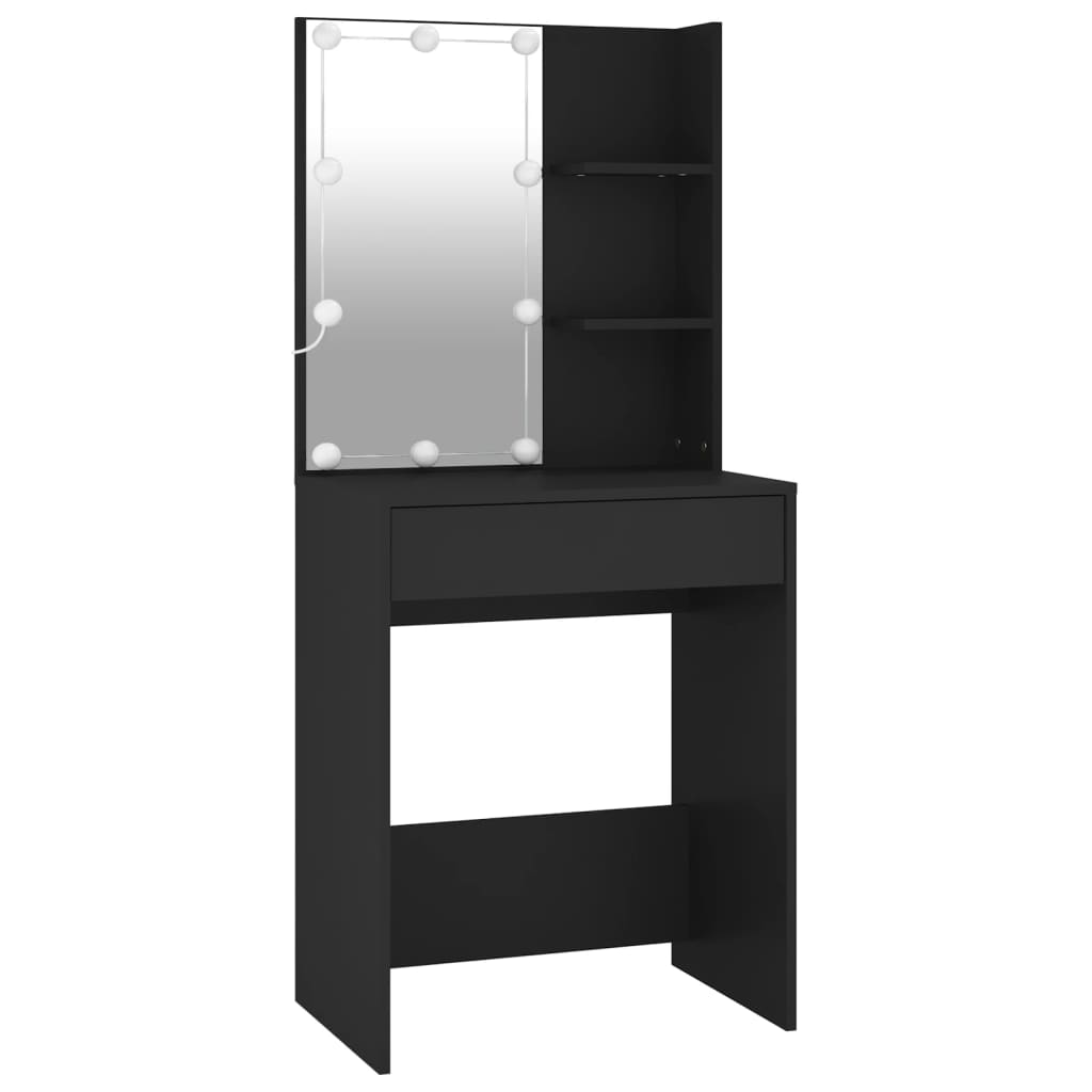 LED Dressing Table with Cabinet Black Engineered Wood - Bend