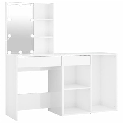 LED Dressing Table with Cabinet High Gloss White Engineered Wood - Bend