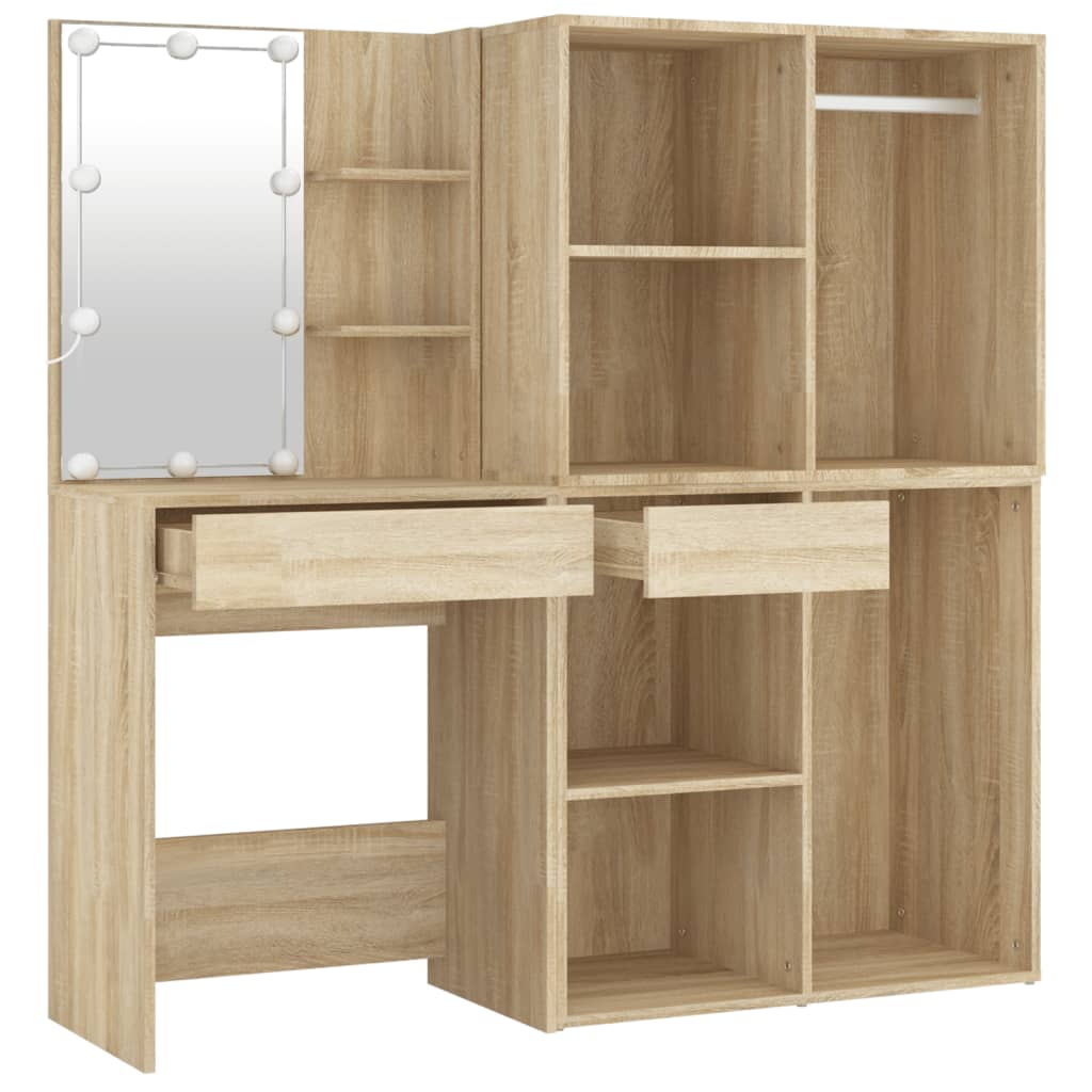 LED Dressing Table with 2 Cabinets Sonoma Oak Engineered Wood