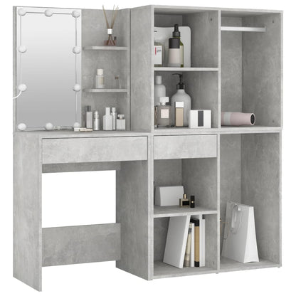 LED Dressing Table with 2 Cabinets Concrete Grey Engineered Wood