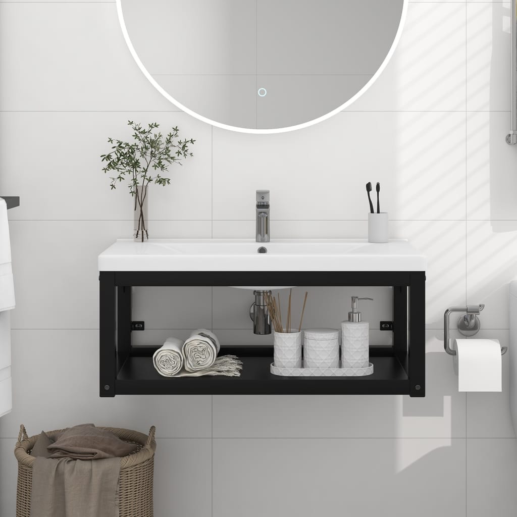 Wall-mounted Bathroom Washbasin Frame Black 79x38x31 cm Iron - Bend