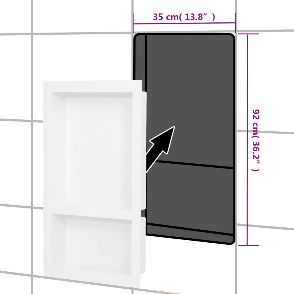 Shower Niche with 2 Compartments High Gloss White 41x69x9 cm - Bend