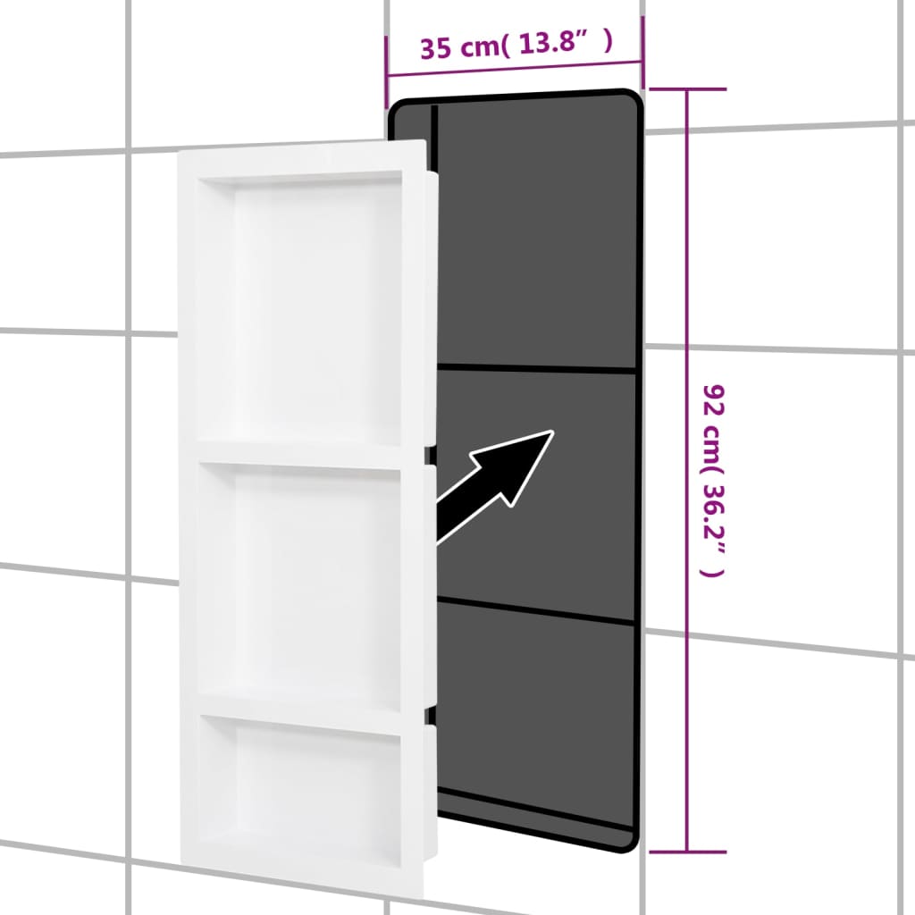 Shower Niche with 3 Compartments High Gloss White 41x99x9 cm - Bend