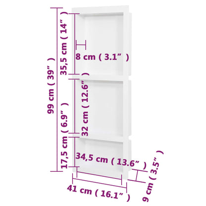 Shower Niche with 3 Compartments High Gloss White 41x99x9 cm - Bend