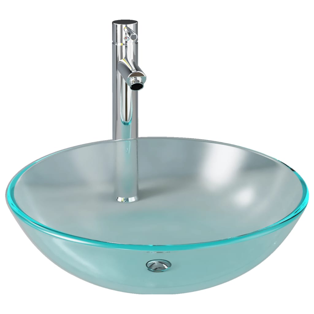 Tempered Glass Bathroom Sink with Tap and Push Drain - Frosted - Bend