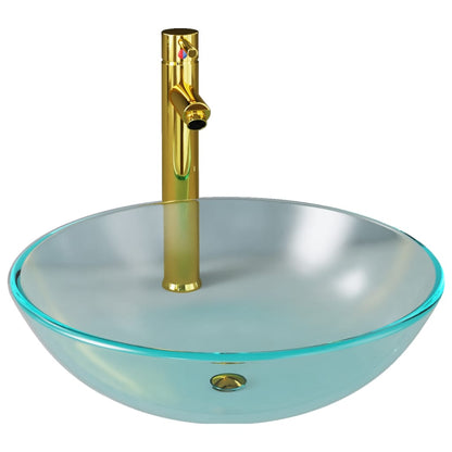 Tempered Glass Bathroom Sink with Tap and Push Drain - Frosted - Bend