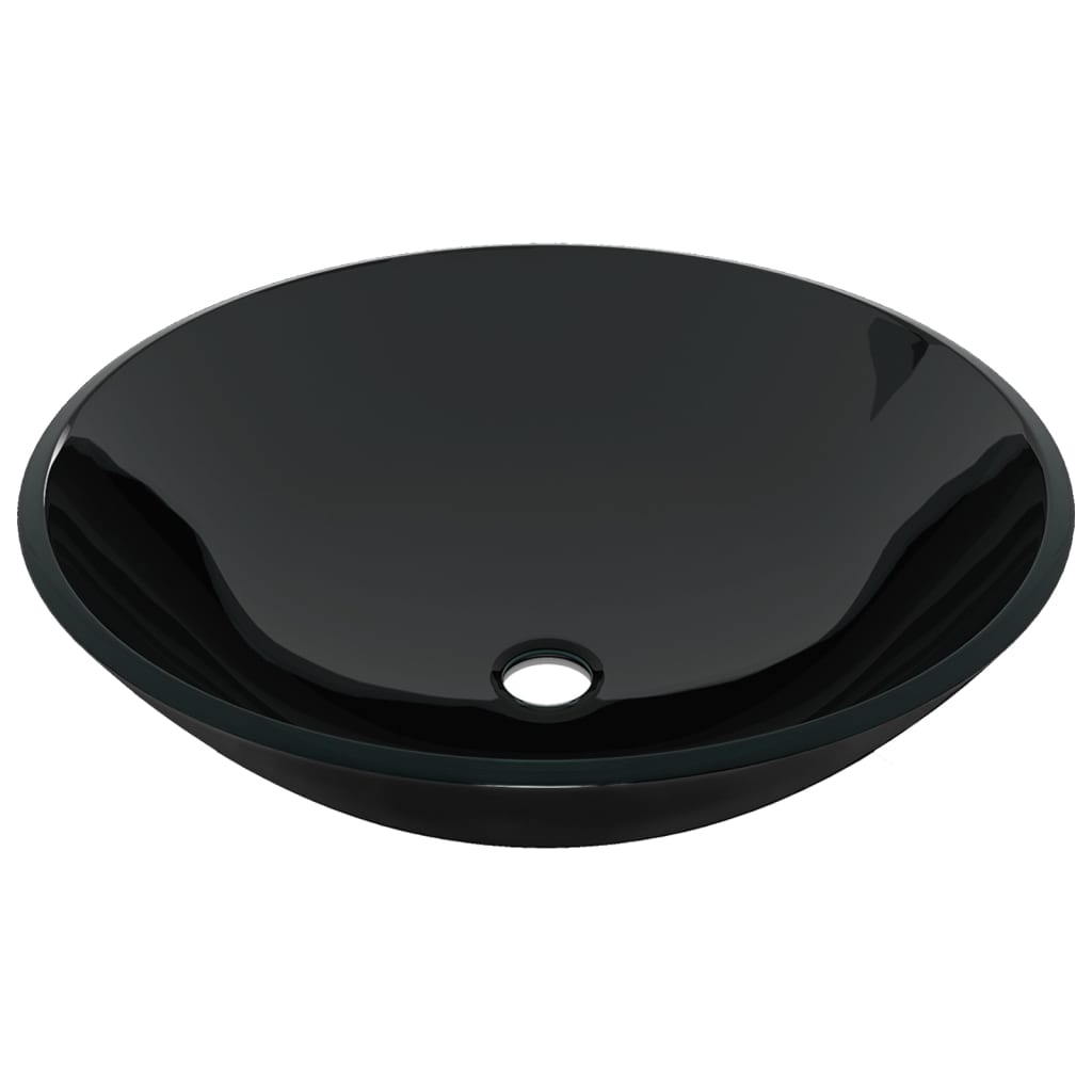 Bathroom Sink with Tap and Push Drain Tempered Glass - Black - Bend