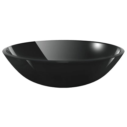 Bathroom Sink with Tap and Push Drain Tempered Glass - Black - Bend