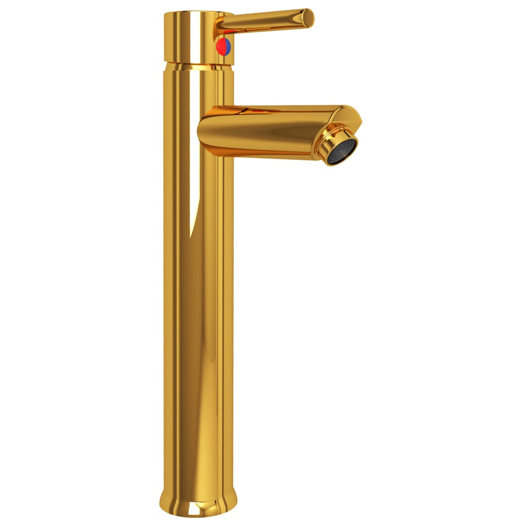 Elegant Bathroom Sink with Tap and Push Drain - Gold Tempered Glass - Bend