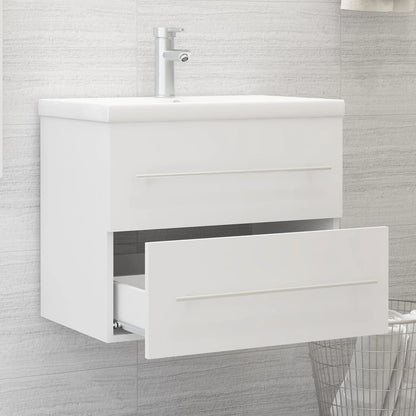 Sink Cabinet with Built-in Basin White Engineered Wood