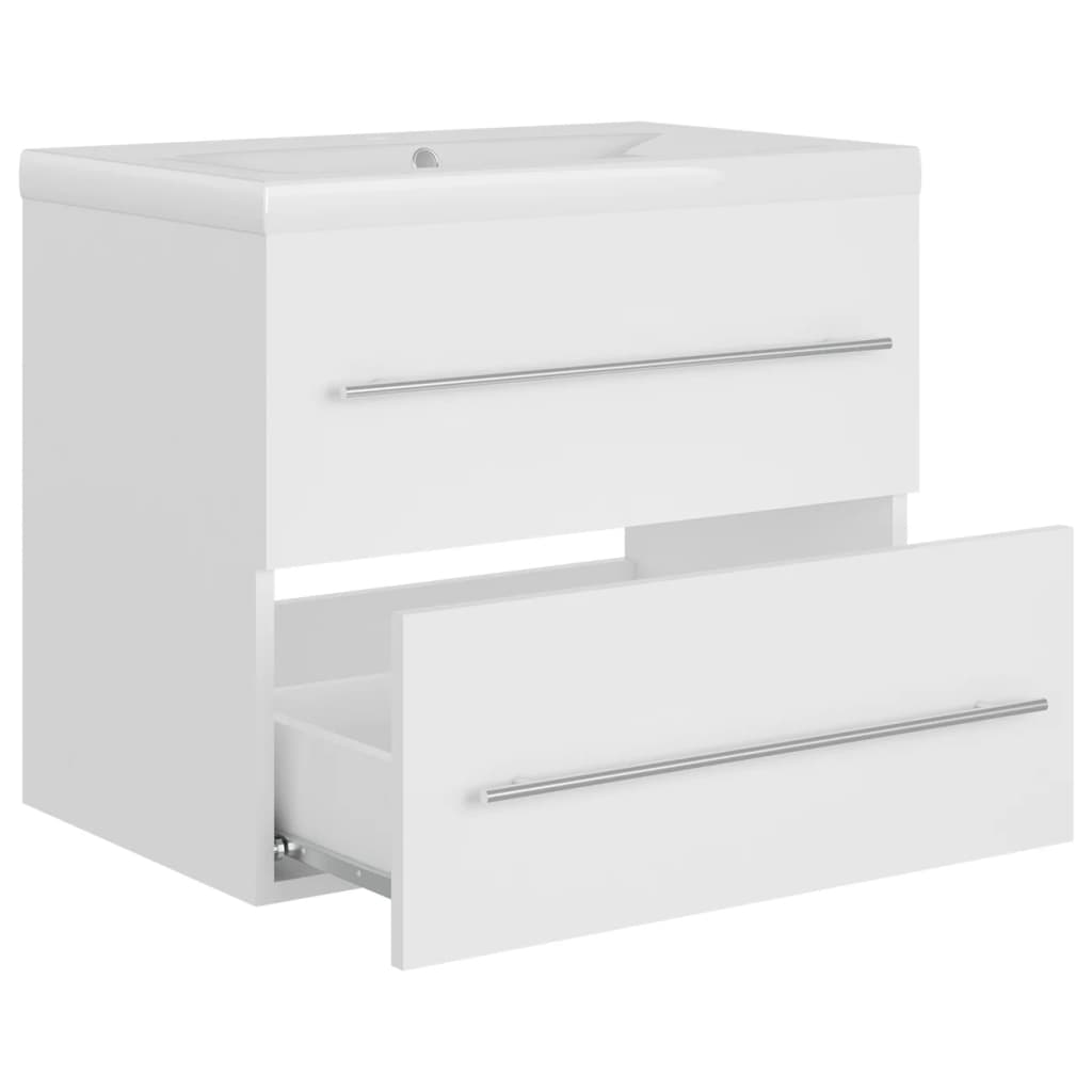 Sink Cabinet with Built-in Basin White Engineered Wood