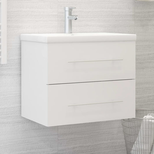 Sink Cabinet with Built-in Basin White Engineered Wood