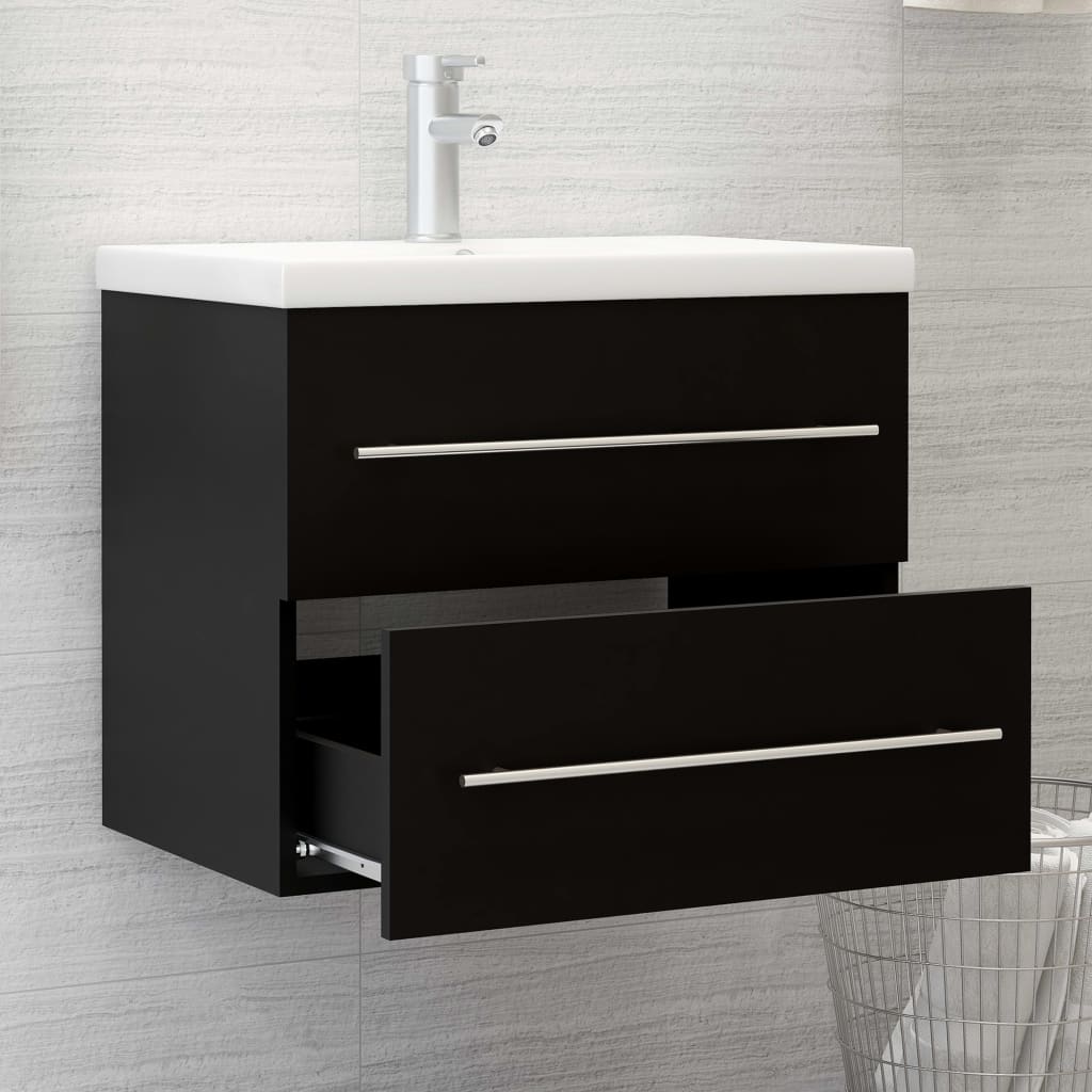 Sink Cabinet with Built-in Basin Black Engineered Wood - Bend