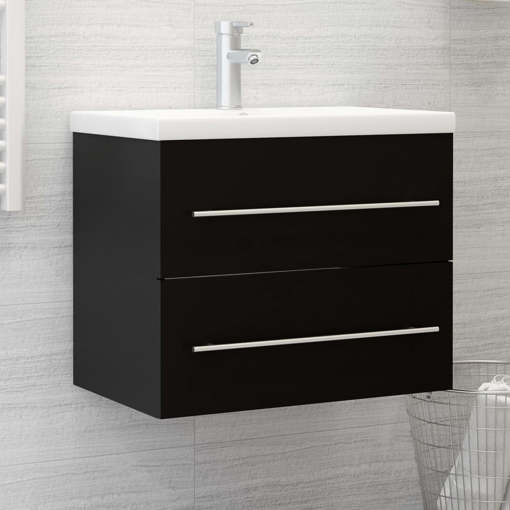 Sink Cabinet with Built-in Basin Black Engineered Wood - Bend