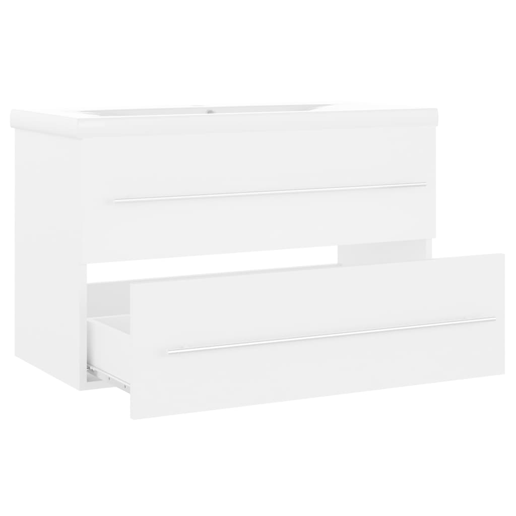 Sink Cabinet with Built-in Basin White Engineered Wood