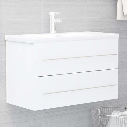 Sink Cabinet with Built-in Basin White Engineered Wood