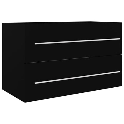 Bathroom Sink Cabinet with Built-in Basin - Black with Silver Handles