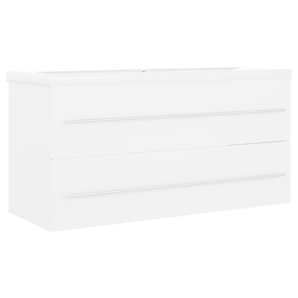 Sink Cabinet with Built-in Basin White Engineered Wood