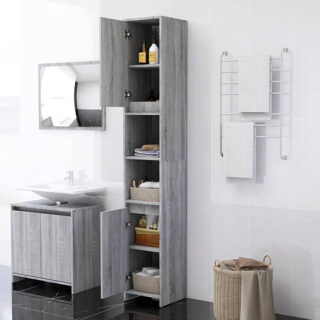 Bathroom Cabinet Grey Sonoma 30x30x183.5 cm Engineered Wood