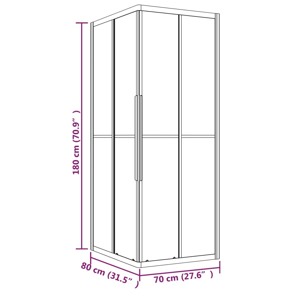 Shower Cabin Half Frosted ESG 80x70x180 cm Black