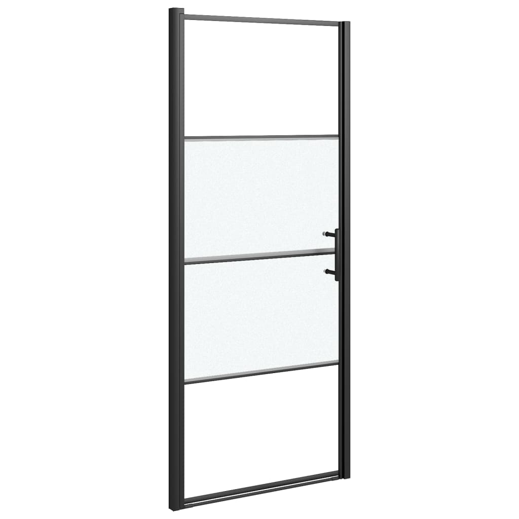 Shower Door 81x195 cm Half Frosted Tempered Glass Black