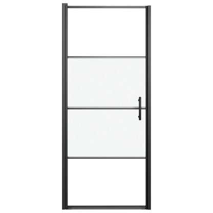 Shower Door 81x195 cm Half Frosted Tempered Glass Black