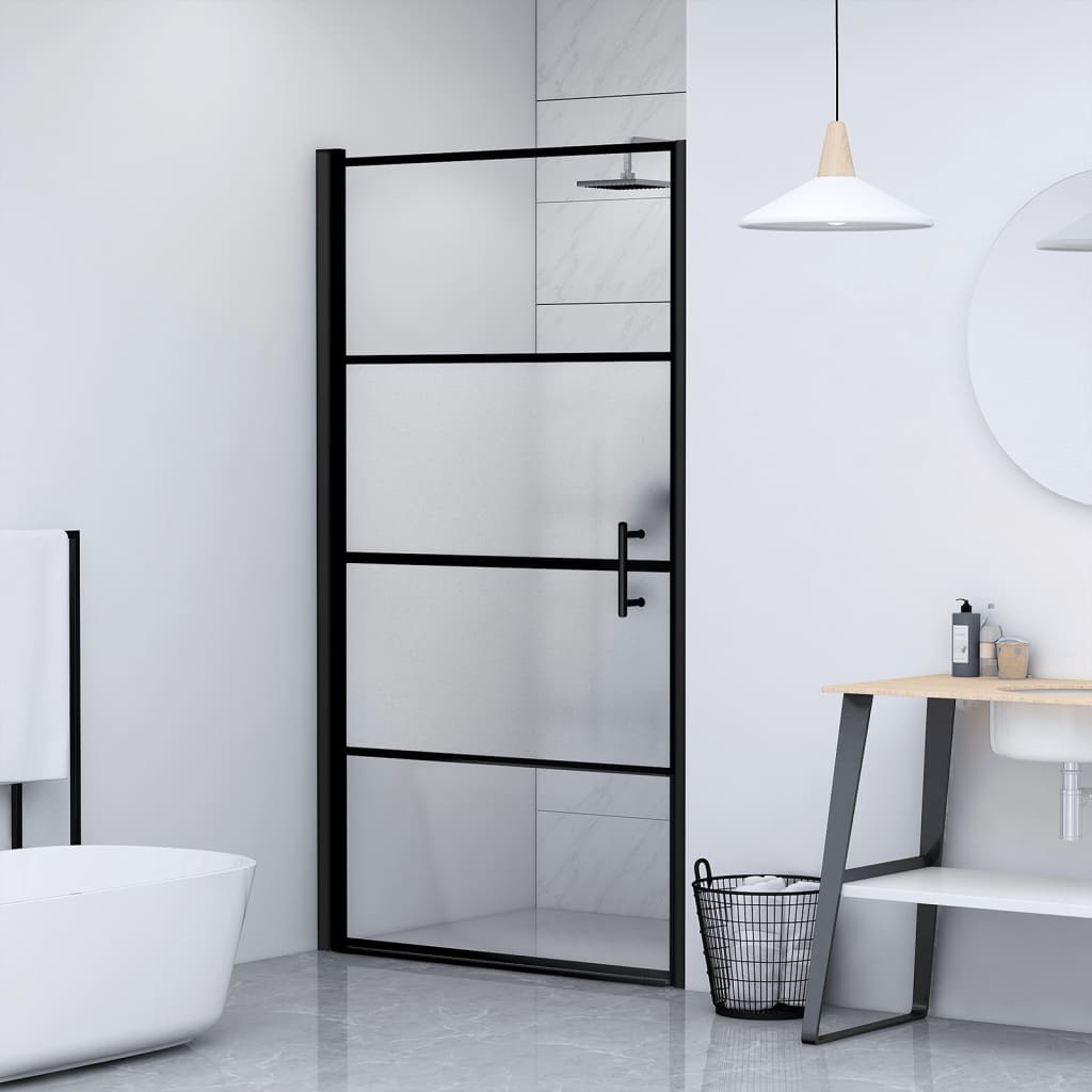 Shower Door 91x195 cm Half Frosted Tempered Glass Black - Bend