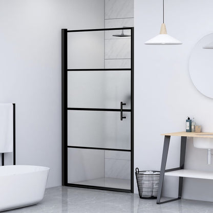 Shower Door 100x178 cm Half Frosted Tempered Glass Black - Bend