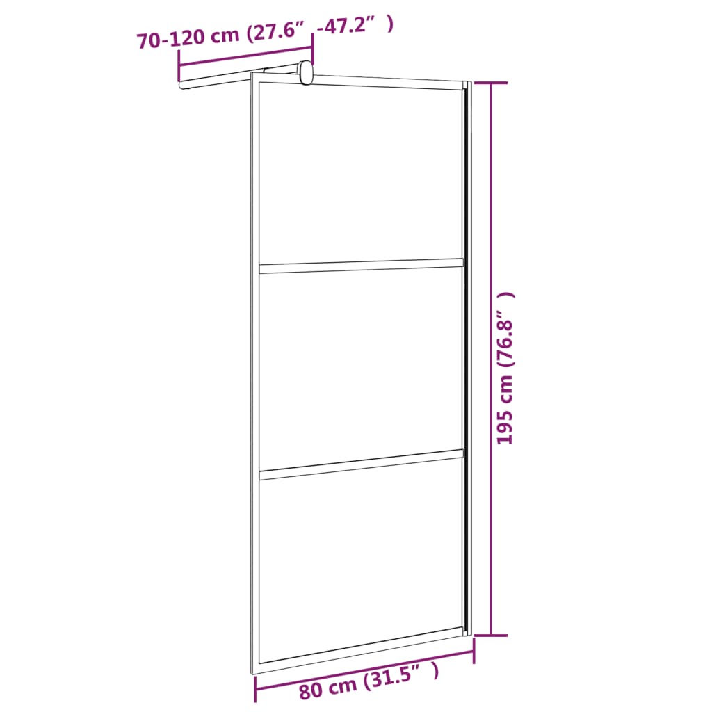 Walk-in Shower Wall 80x195 cm Half Frosted ESG Glass Black Design