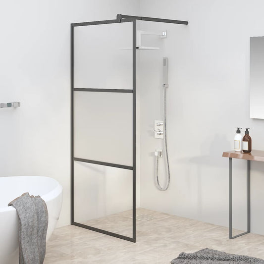 Walk-in Shower Wall 80x195 cm Half Frosted ESG Glass Black Design