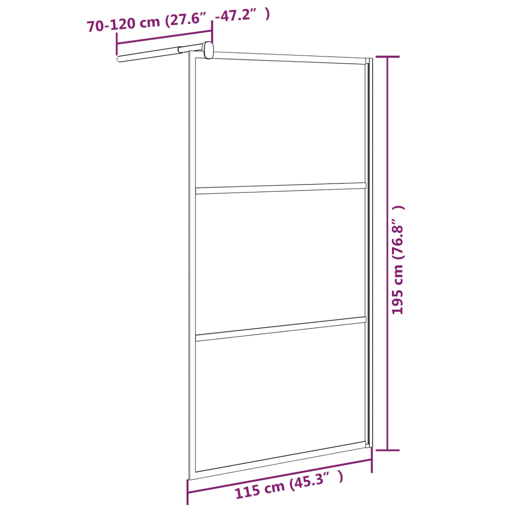 Walk-in Shower Wall 115x195 cm Half Frosted ESG Glass Black - Bend