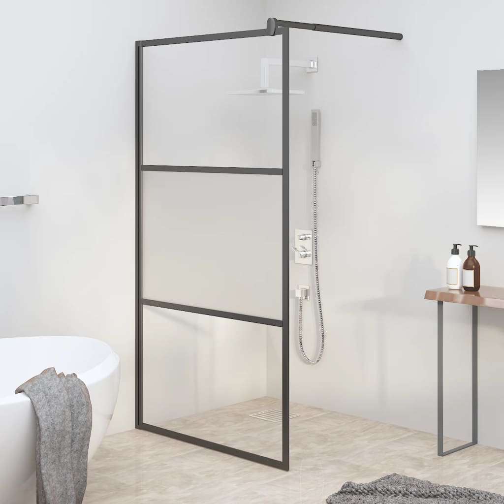 Walk-in Shower Wall 115x195 cm Half Frosted ESG Glass Black - Bend