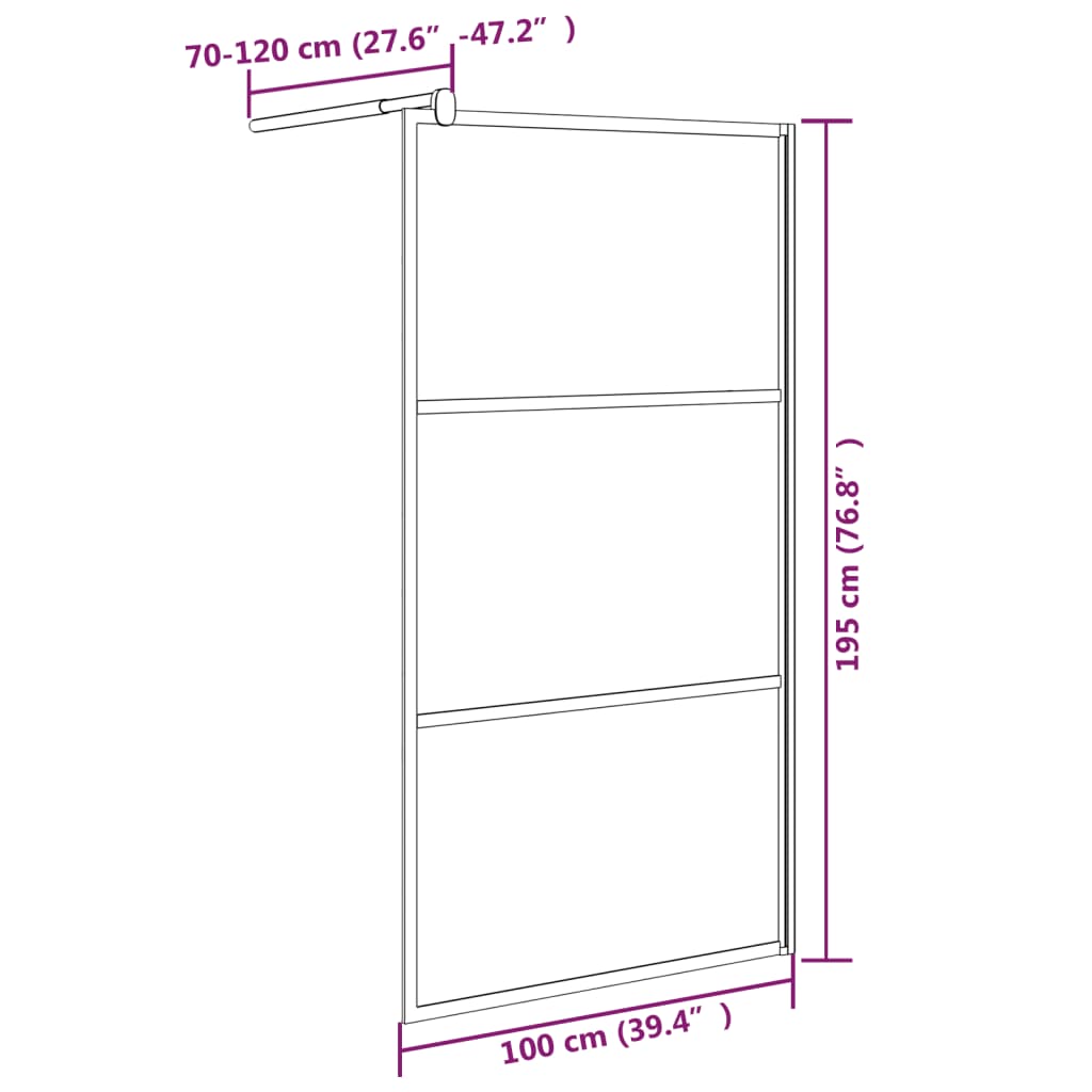 Walk-in Shower Wall 100x195 cm Frosted ESG Glass Black - Bend