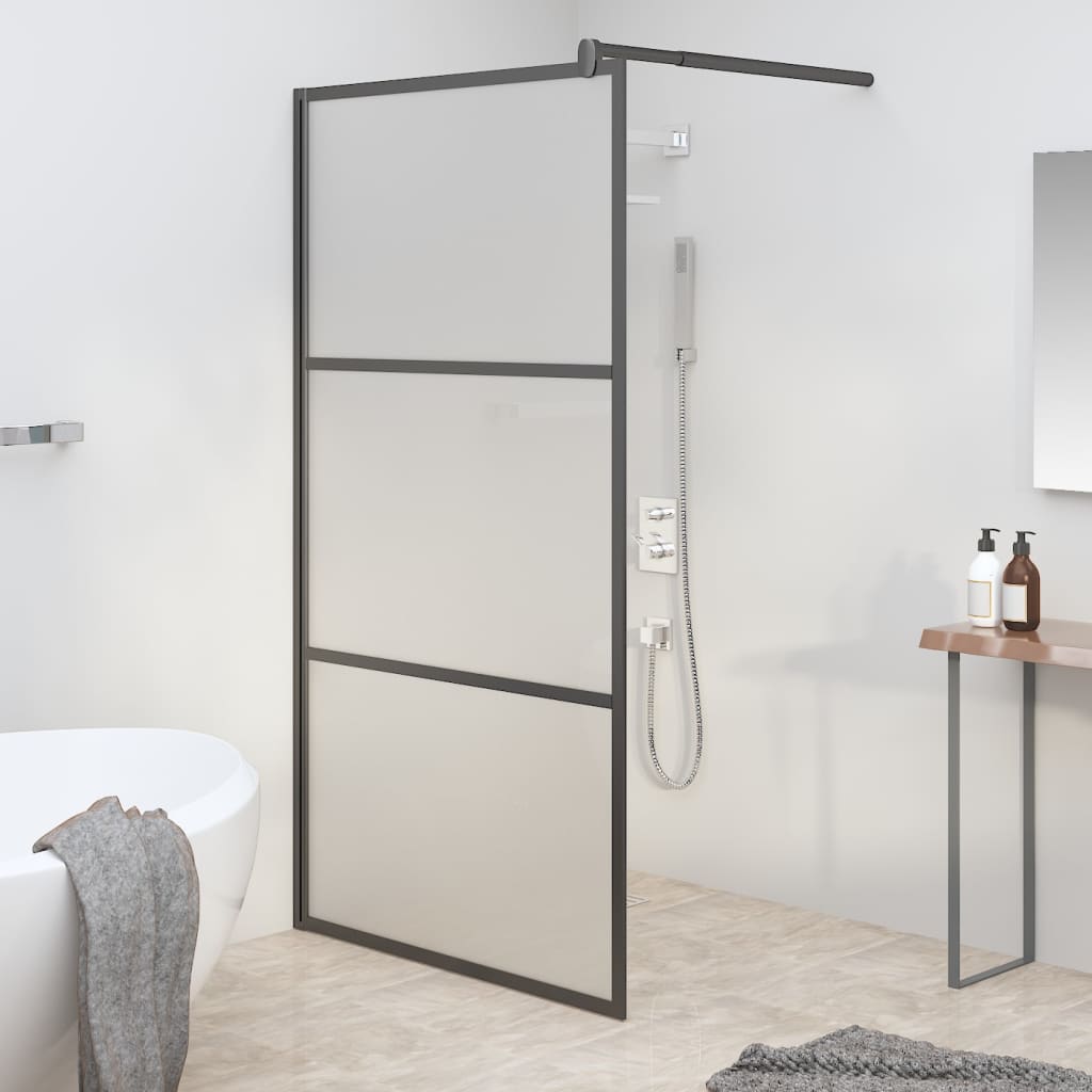 Walk-in Shower Wall 115x195 cm Frosted ESG Glass Black