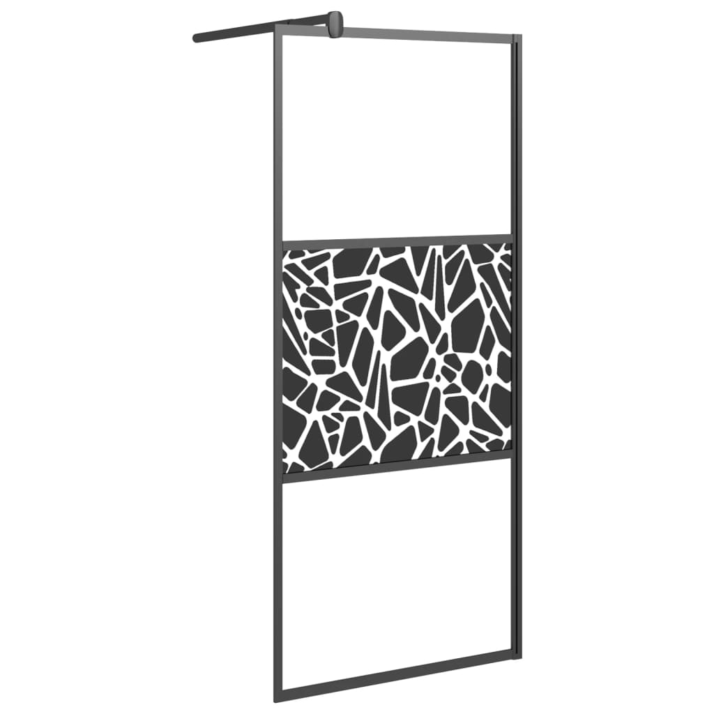 Walk-in Shower Wall 80x195cm ESG Glass with Stone Design Black - Bend