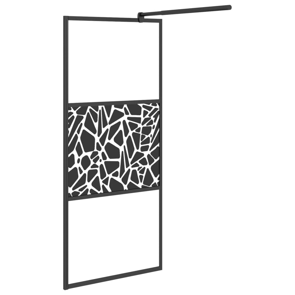 Walk-in Shower Wall 80x195cm ESG Glass with Stone Design Black - Bend