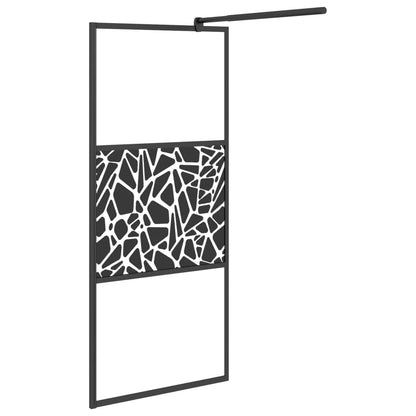 Walk-in Shower Wall 80x195cm ESG Glass with Stone Design Black - Bend