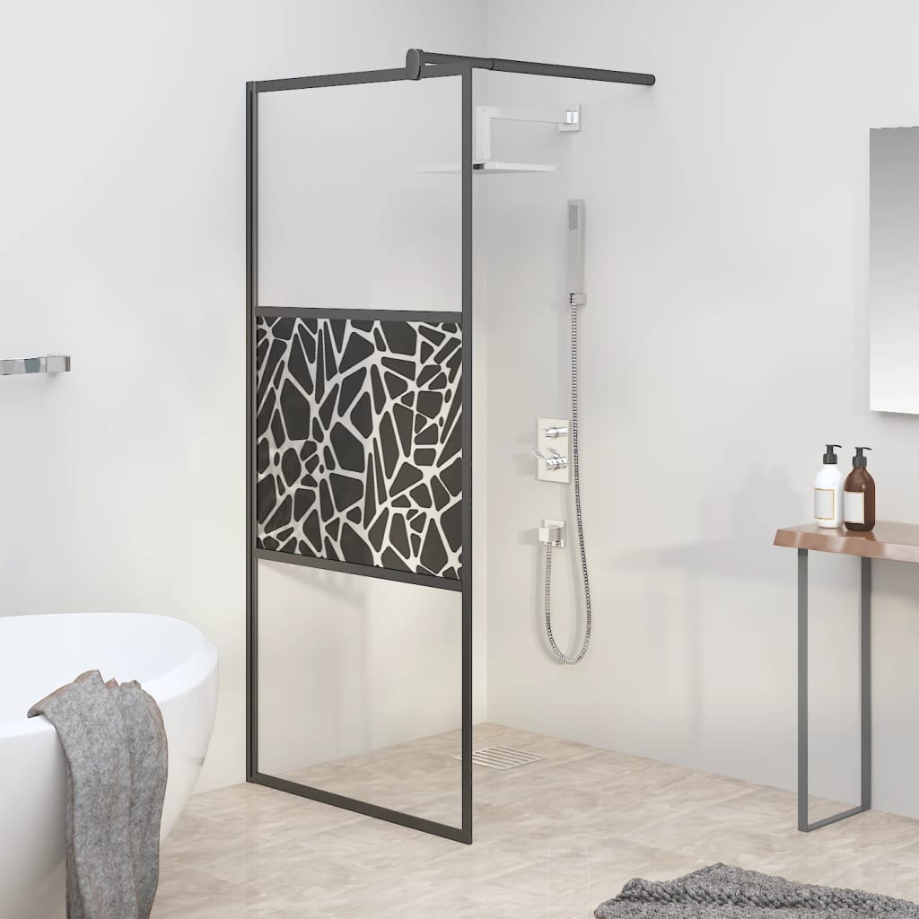 Walk-in Shower Wall 80x195cm ESG Glass with Stone Design Black - Bend