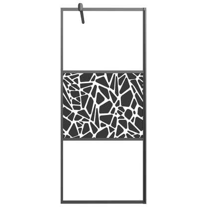 Walk-in Shower Wall 90x195cm ESG Glass with Stone Design Black